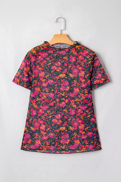 Floral Mesh Short Sleeve Top