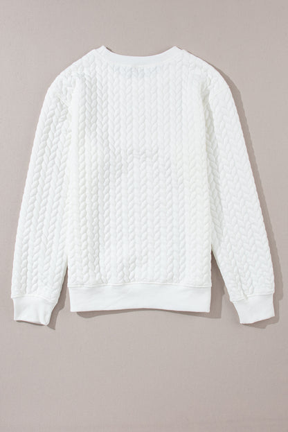 Embroidered Patch Cable Knit Pullover Sweatshirt