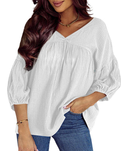 Gauze 3/4 Sleeve Babydoll Blouse