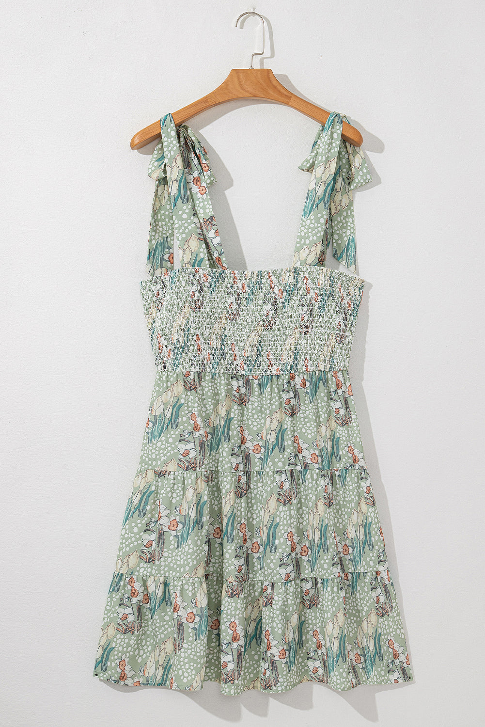 Floral Tie Straps Smocked Ruffle Tiered Dress