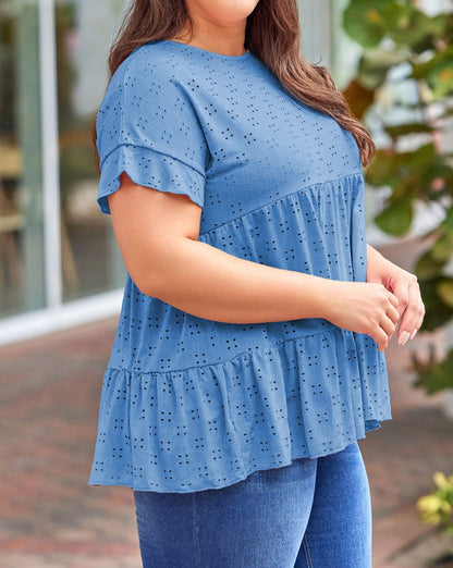 Eyelet Ruffle Sleeve Babydoll Top Plus Size