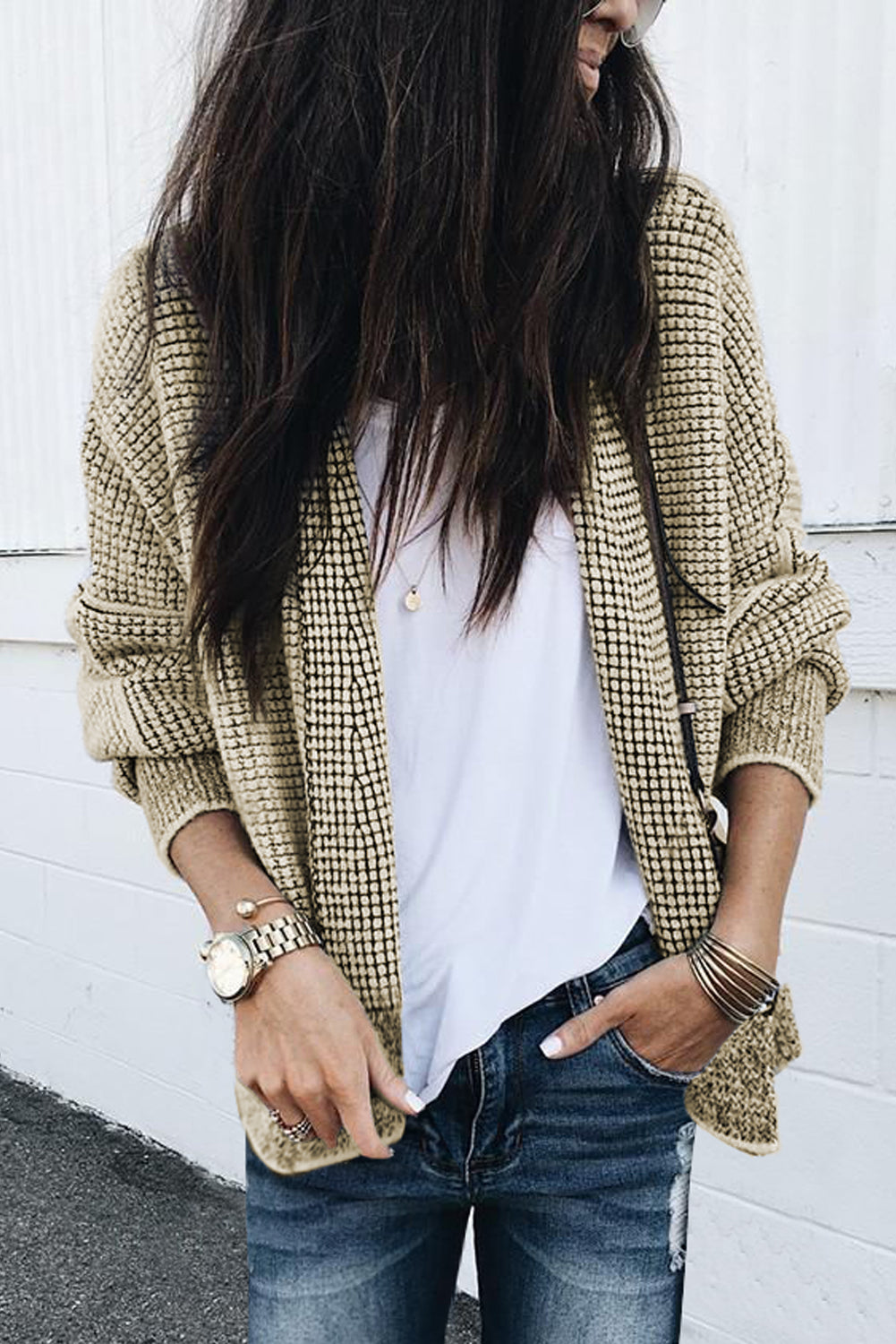 Checker Open Front Cardigan