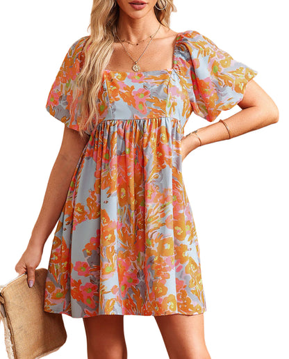 Floral Escape Shirring Babydoll Dress