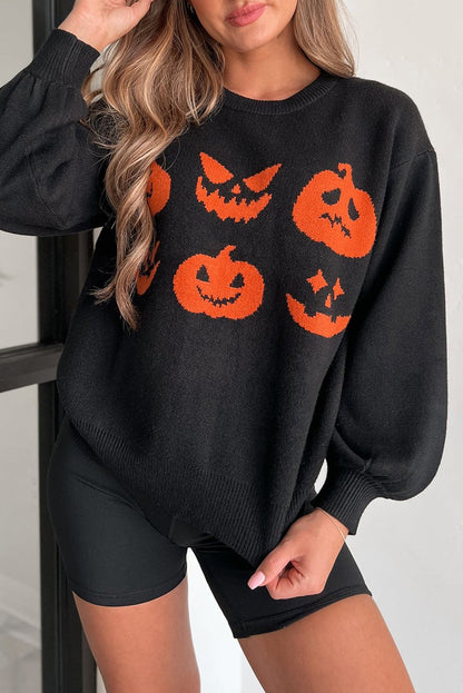 Halloween Pumpkin Drop Shoulder Sweater