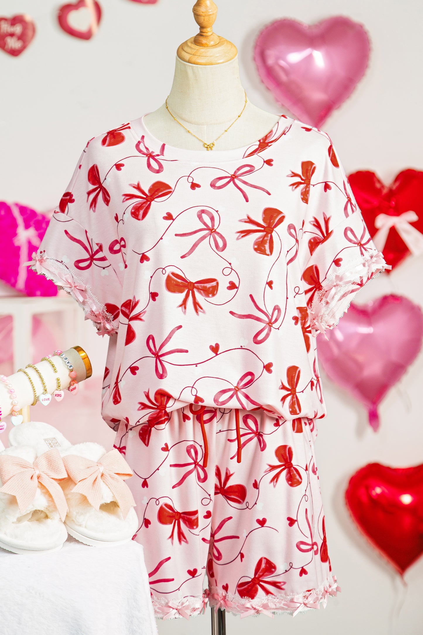Valentine Bow Tee and Shorts Lounge Set