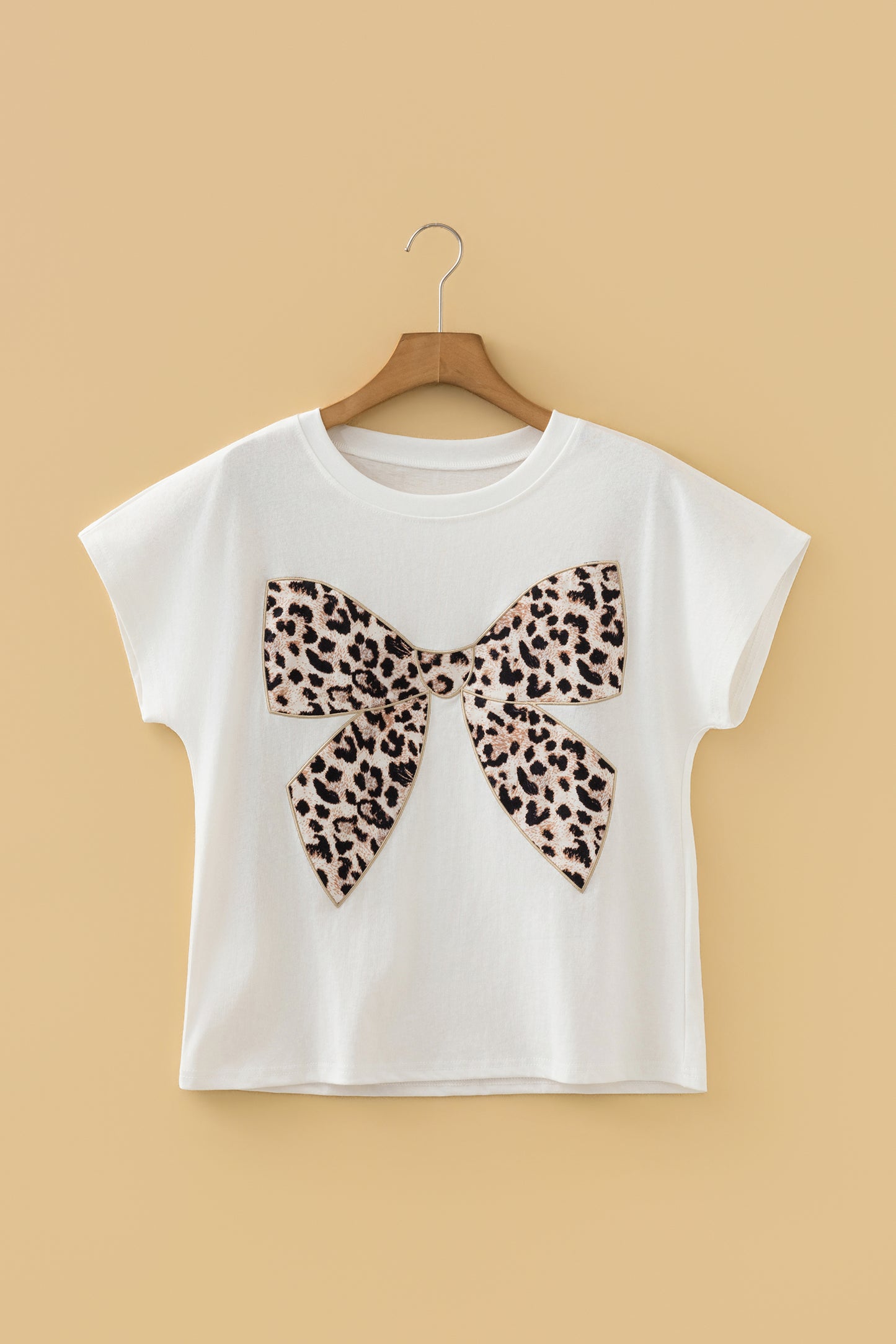 Leopard Bow Embroidered Short Sleeve T-Shirt