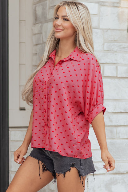 Valentine Heart Short Sleeve Buttoned Shirt
