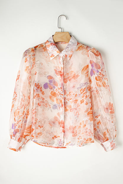 Floral Collared Balloon Sleeve Shirt