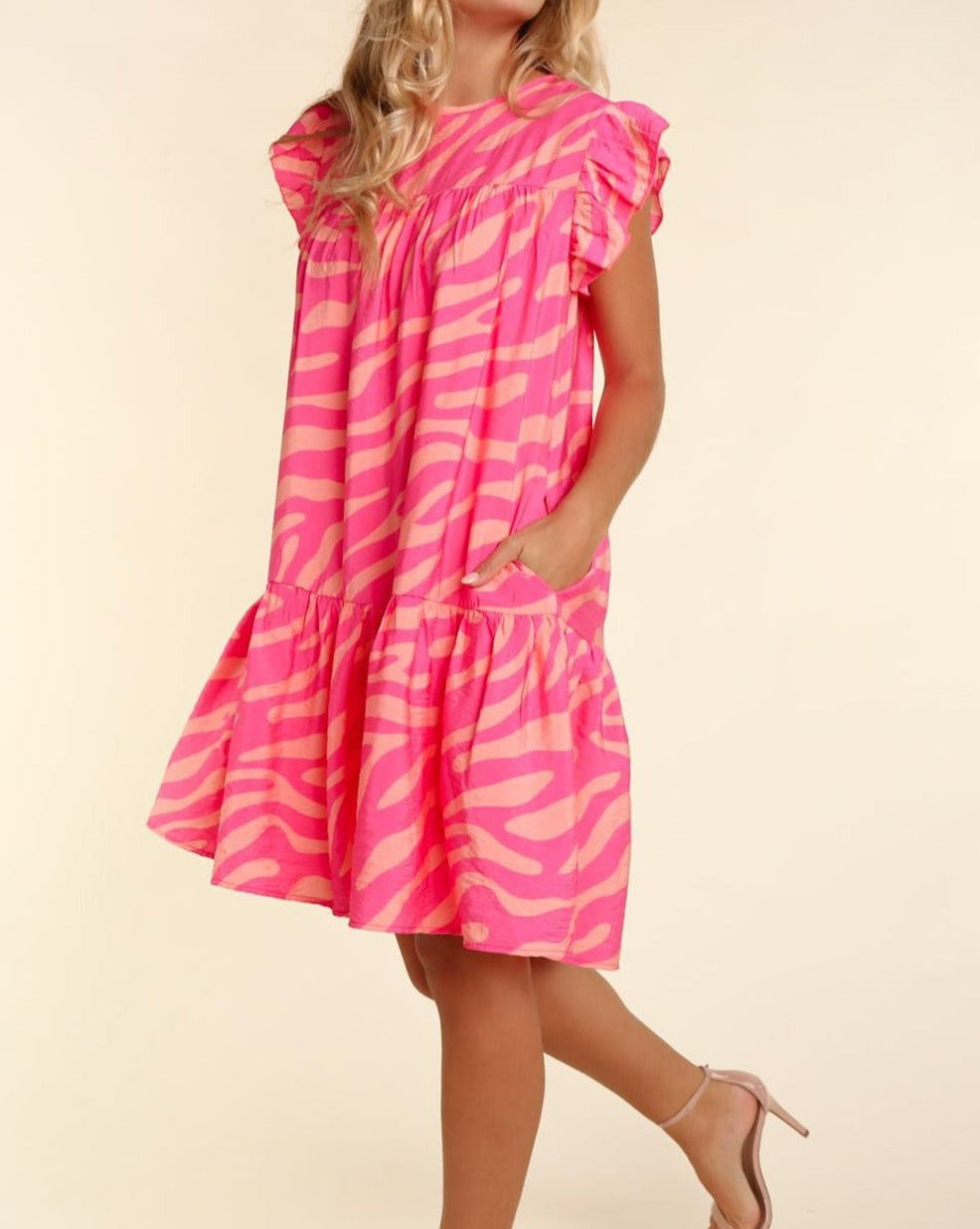 Zebra Ruffle Pocketed Dress