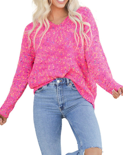 Dotted Popcorn V-Neck Sweater