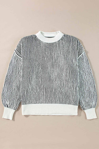 Stripe Contrast Trim Sweater