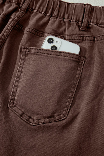 Solid Denim Patch Pocket Barrel Leg Jeans