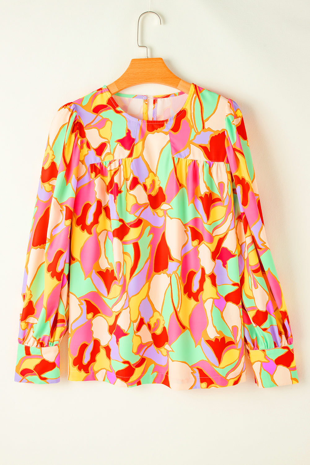 Abstract Long Puff Sleeve Blouse