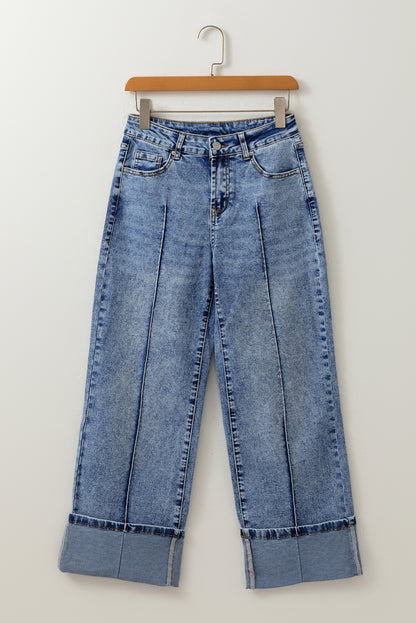 Solid Center-Seam High Waist Straight Jeans