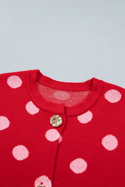 Polka Dot Drop Shoulder Buttoned Knit Vest