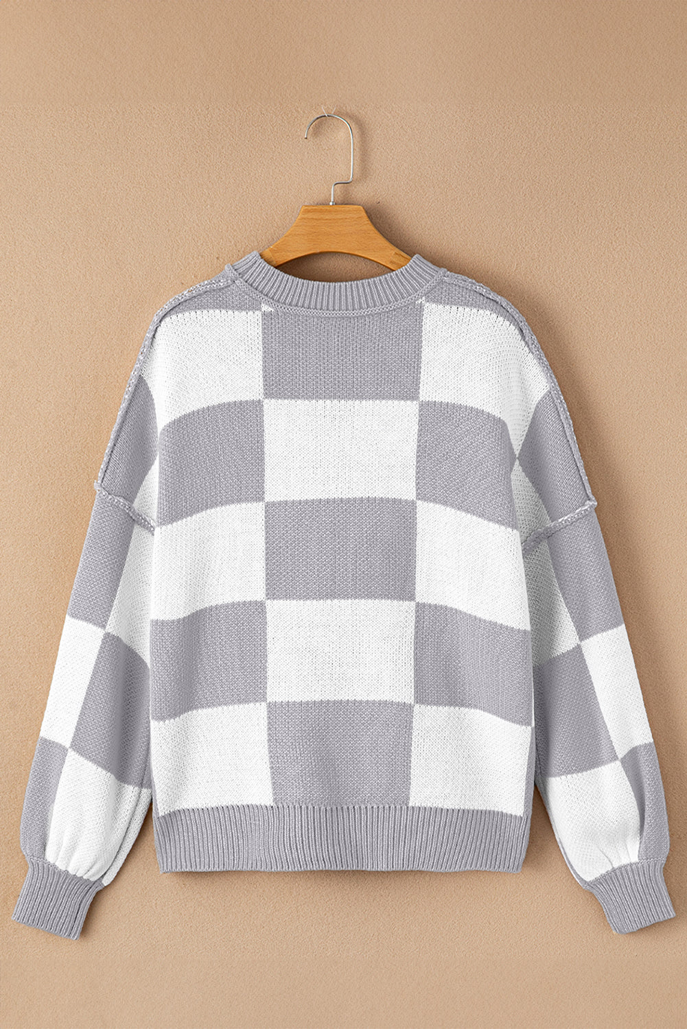 Checker Bishop Sleeve Sweater