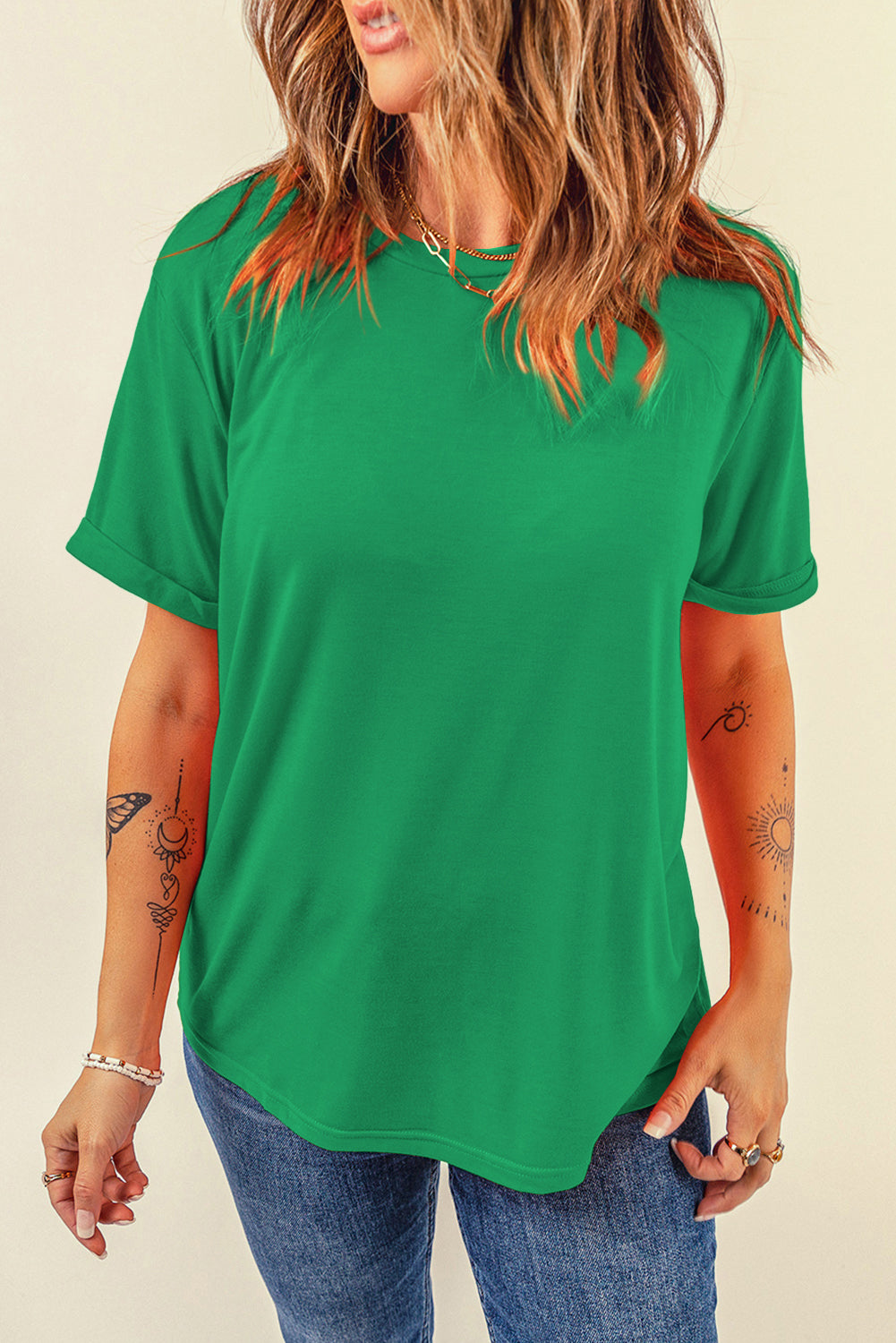 Solid Short Sleeve Crew Neck Tee