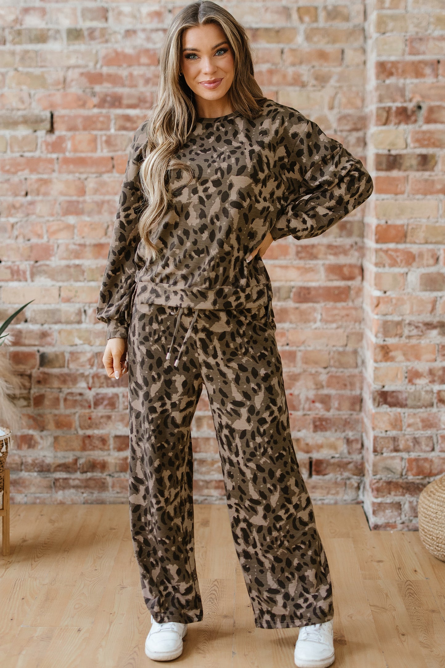 Leopard Patchwork Pullover and Drawstring Pant Set