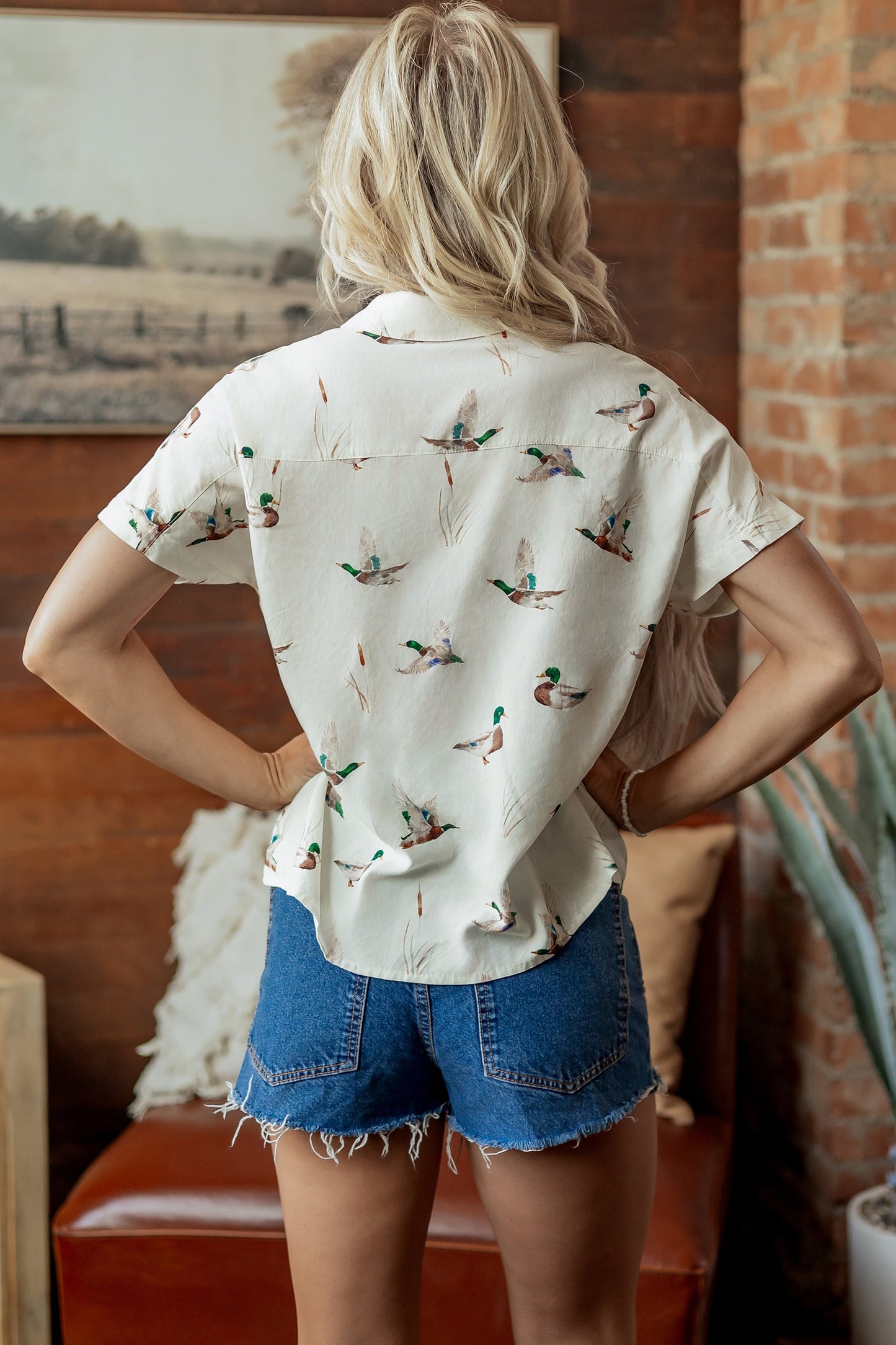 Mallard Button Flap Pocket Collared Blouse