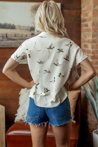 Mallard Button Flap Pocket Collared Blouse
