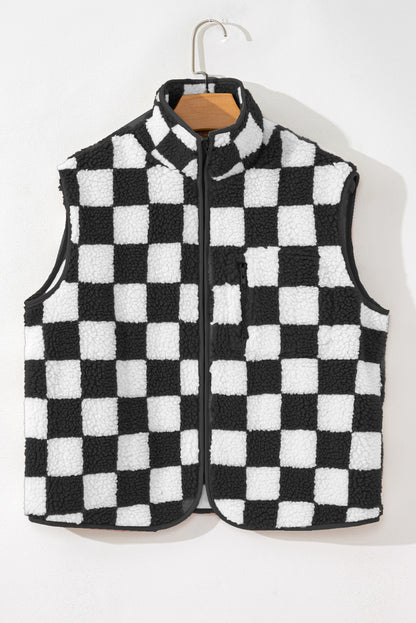 Checker Sherpa Zipped Jacket Vest