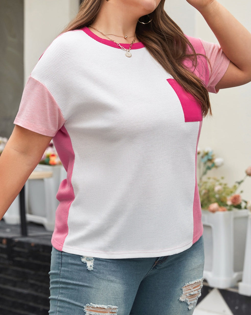 Colorblock Pocketed T-Shirt Plus Size