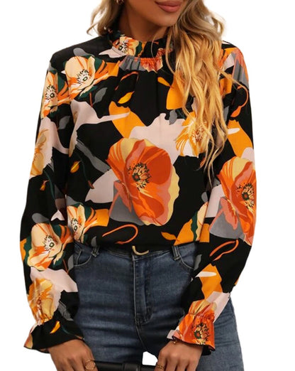 Floral Print Mock Neck Blouse