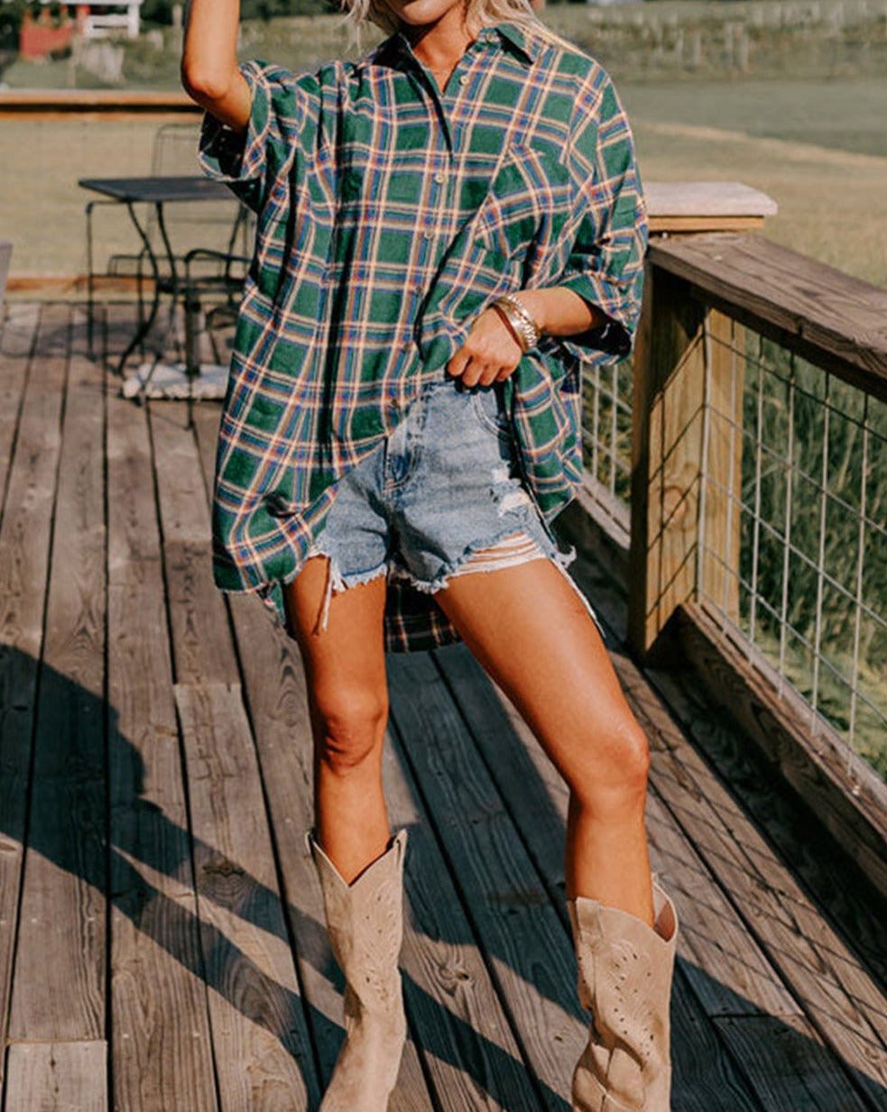 Plaid Oversize Buttoned Tunic Shirt