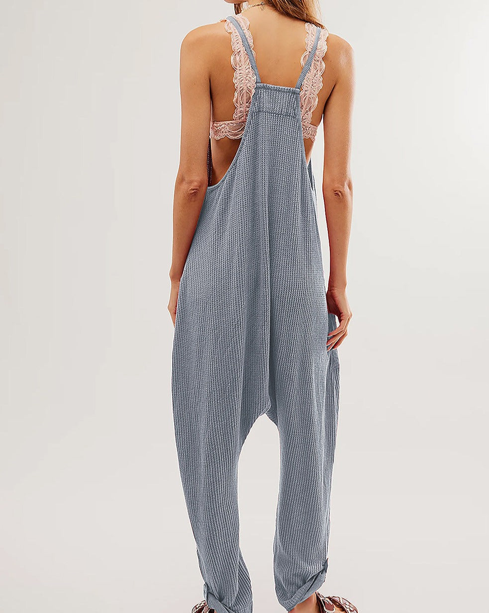 Waffle Sleeveless Pocketed Jumpsuit