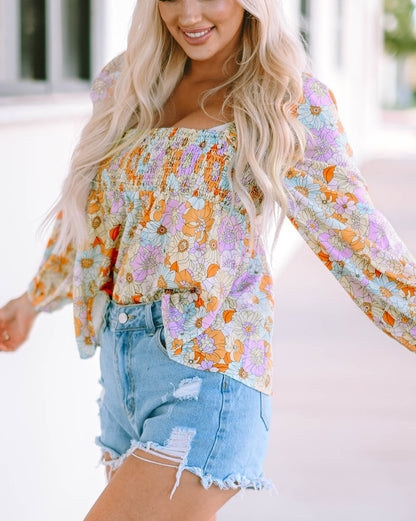 Floral Puff Sleeve Babydoll Blouse