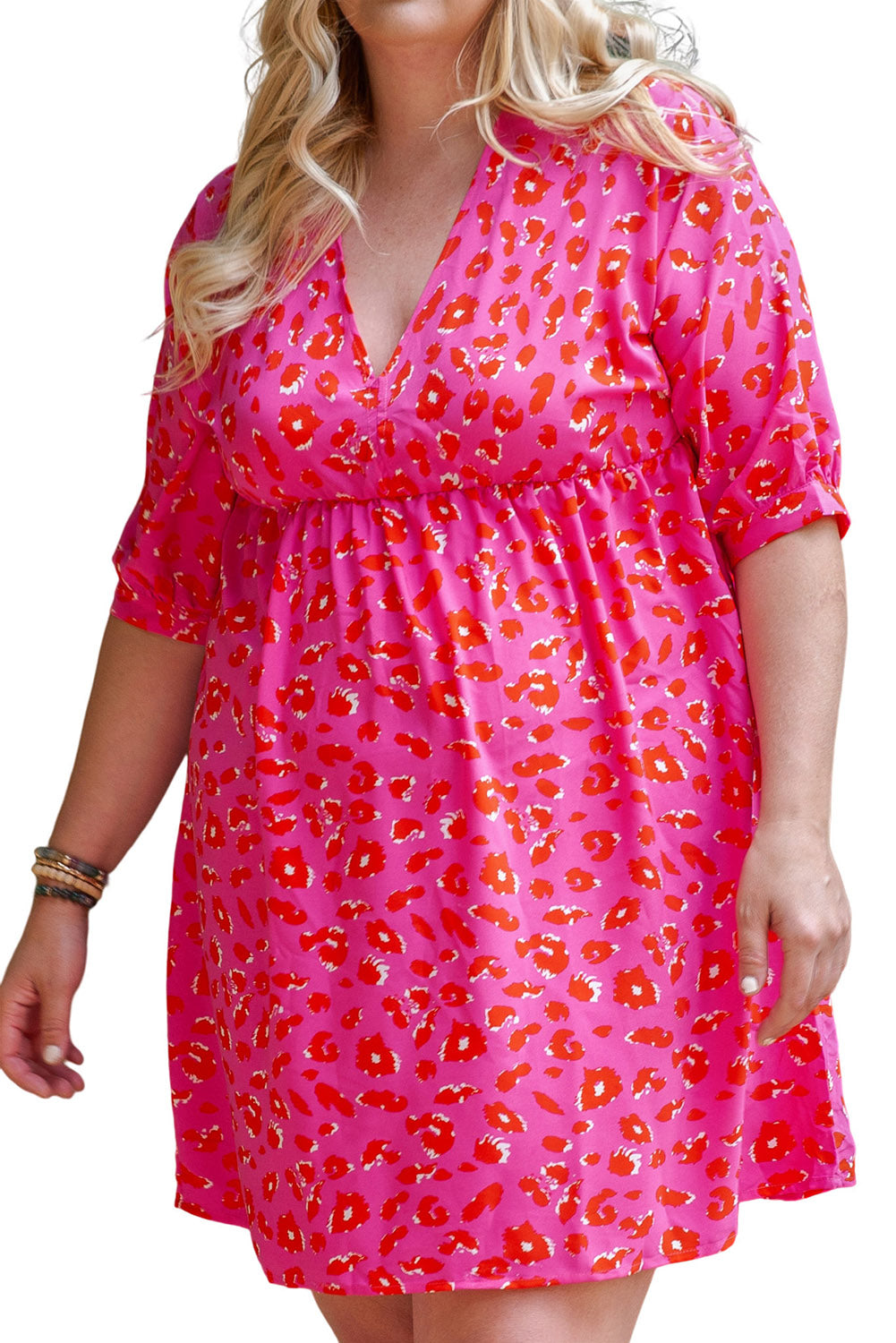 Leopard 3/4 Sleeve Dress Plus Size