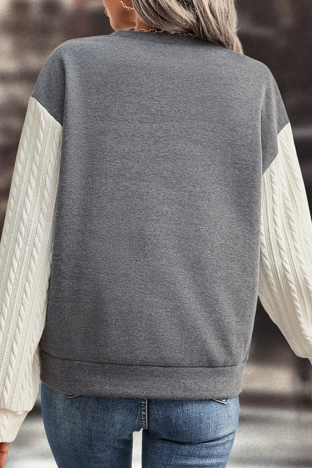 Cable Knit Sleeves Sweatshirt