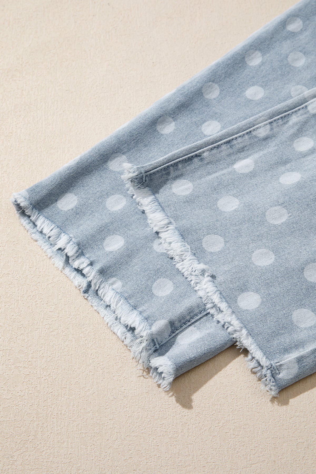 Polka Dot Denim Raw Hem Barrel Jeans