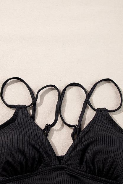 Tropical Colorblock Ribbed High Waist Bikini Swimsuit