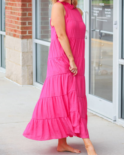 Frilled Neck Tiered Maxi Dress