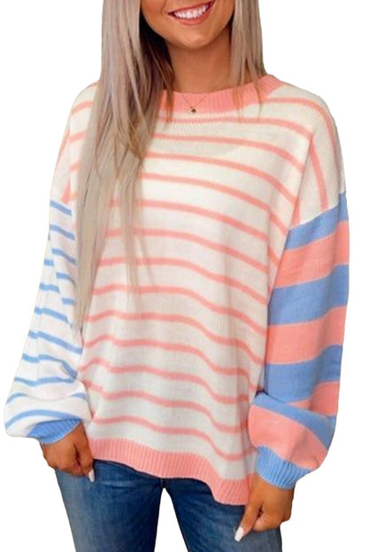 Colorblock Stripe Drop Shoulder Sweater