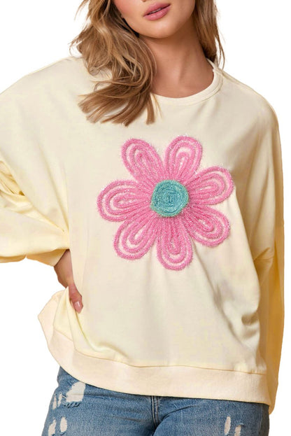 Floral Tinsel Puff Sleeve Sweatshirt