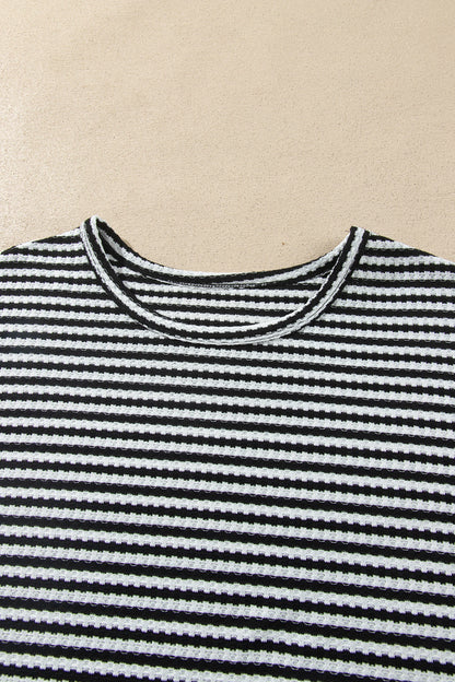 Stripe Long Sleeve Textured Knit Top & Shorts Set