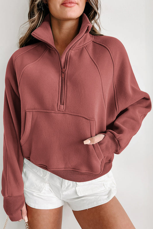 Half Zip Thumbhole Sleeve Sweatshirt