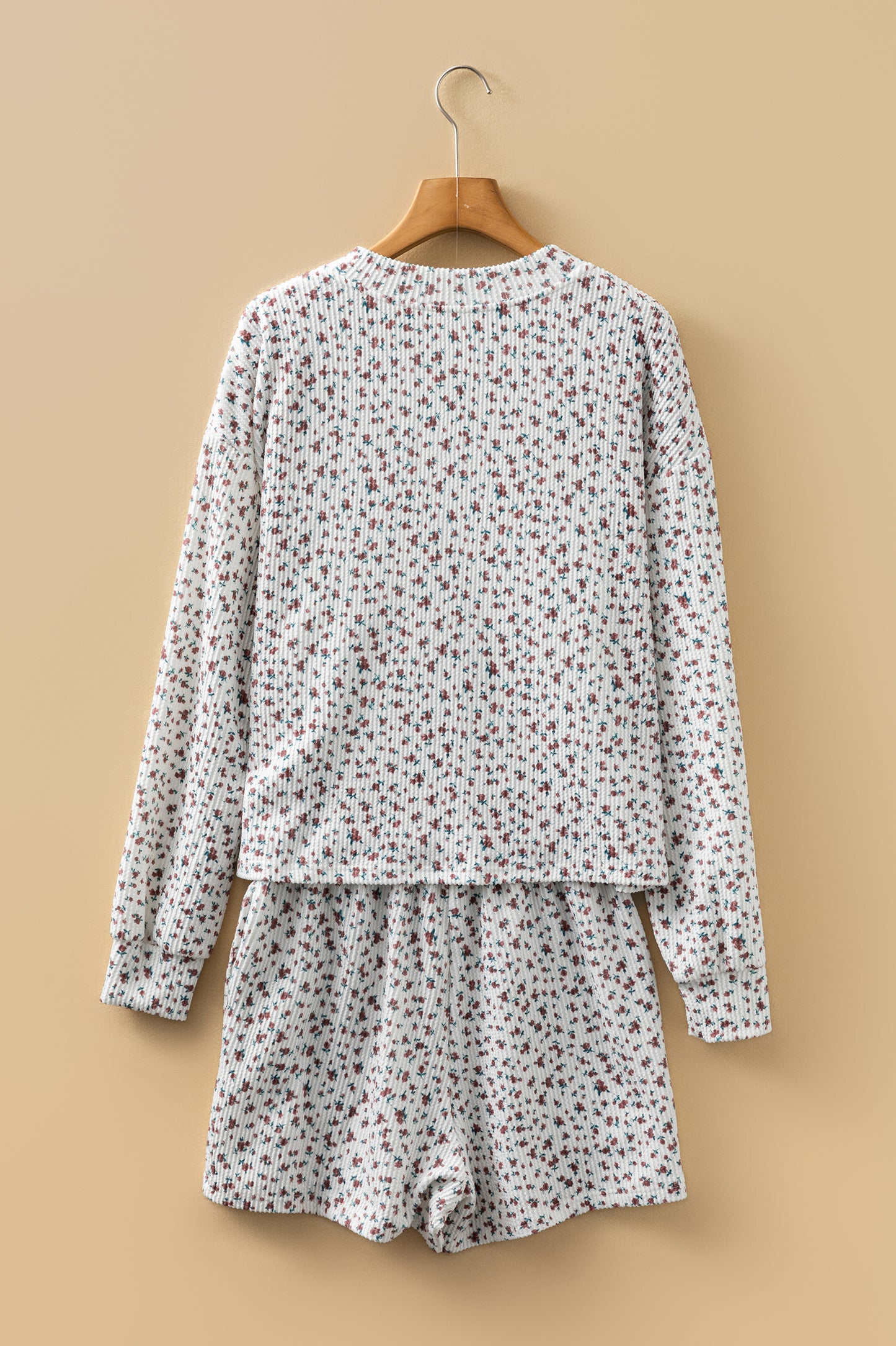 Floral Henley Top and  Drawstring Shorts Set