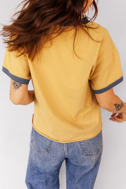 Contrast Trim Raw Hem Short Sleeve Top