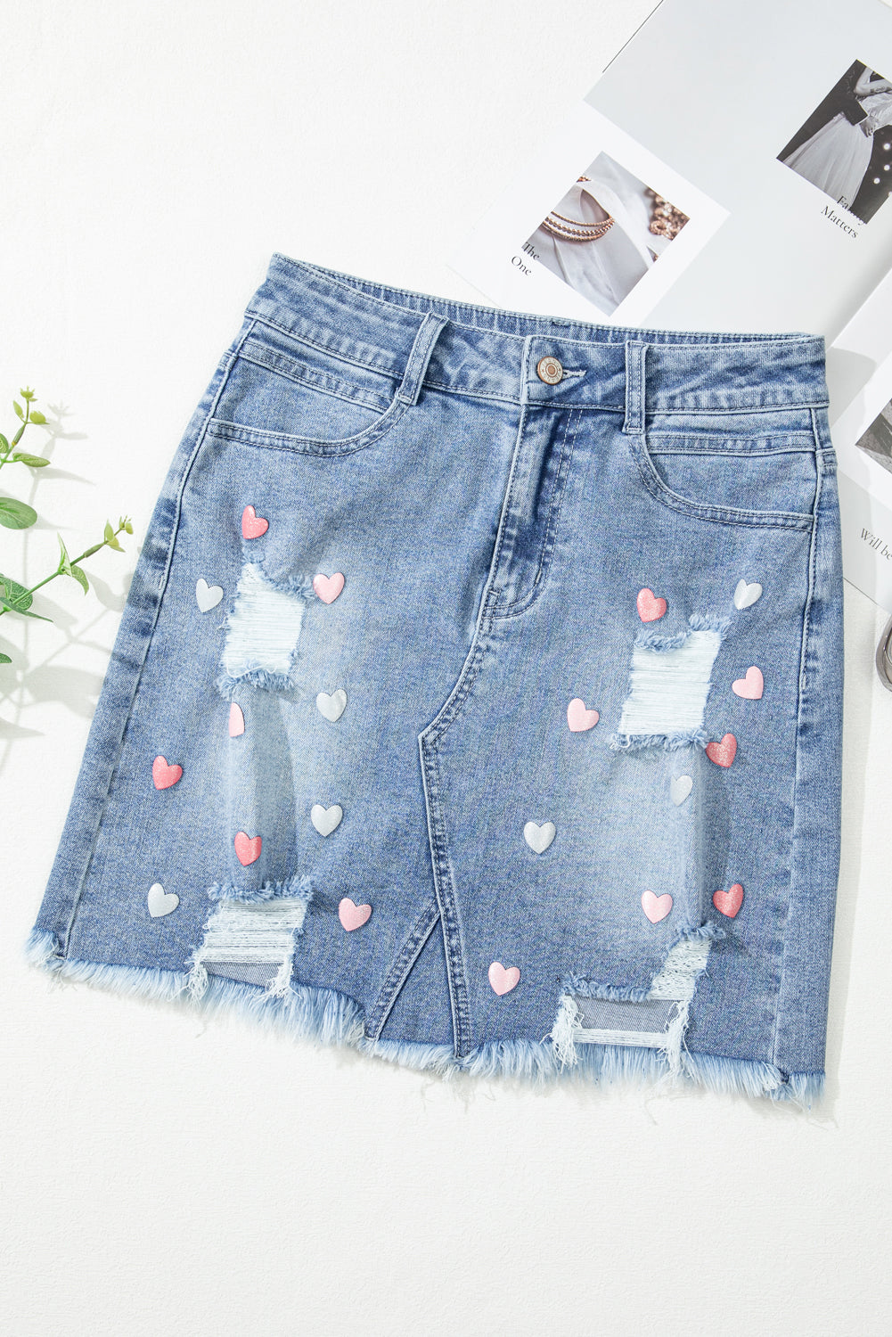 Denim Glitter Heart Mini Skirt