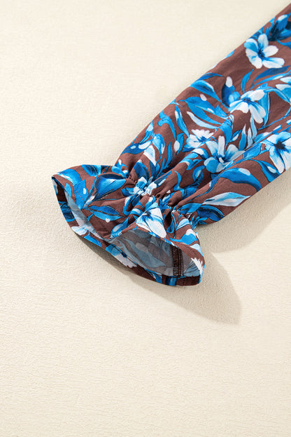 Floral Smocked Bodice Ruffle Sleeve Dress