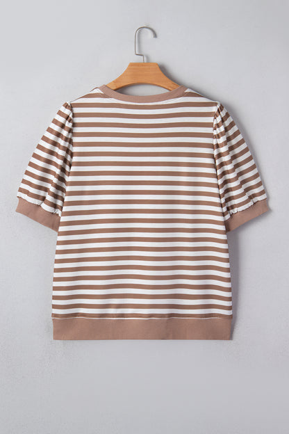 Stripe Short Bubble Sleeve T-Shirt