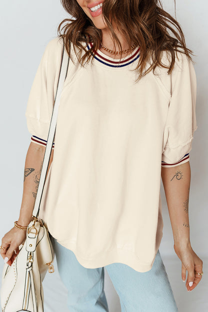 Varsity Stripe Cuffed Short Sleeve Tunic Top