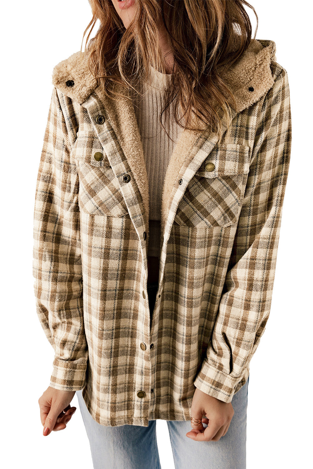 Plaid Sherpa Lined Hooded Shacket