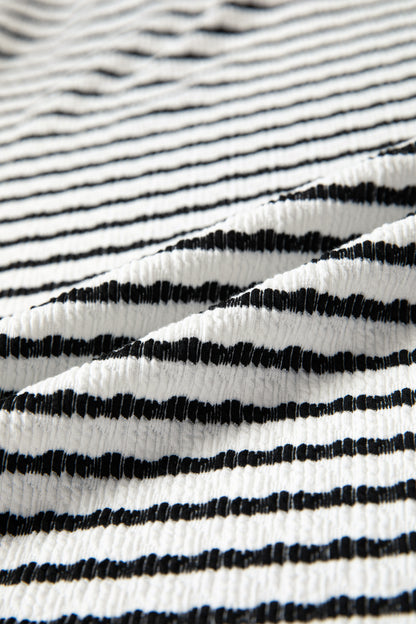 Stripe V-Neck Corded Knit Long Sleeve Top