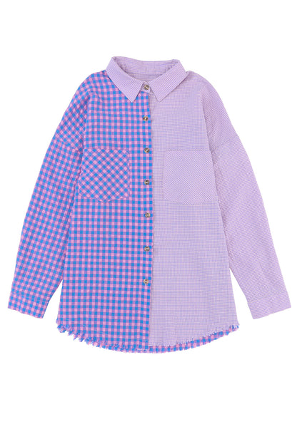 Plaid Colorblock Buttoned Shirt