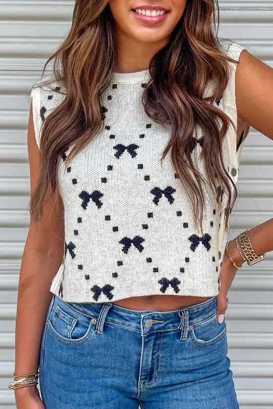 Bow Sleeveless Cropped Sweater Top