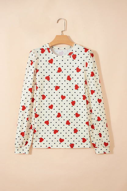 Valentine Heart & Flower Checker Long Sleeve Blouse